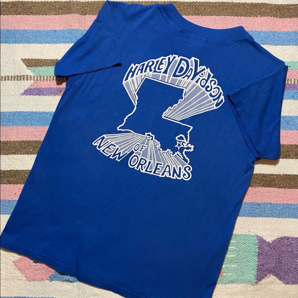 Vintage Harley-Davidson Shirt 80s Blue New Orleans - Picture 2 of 7